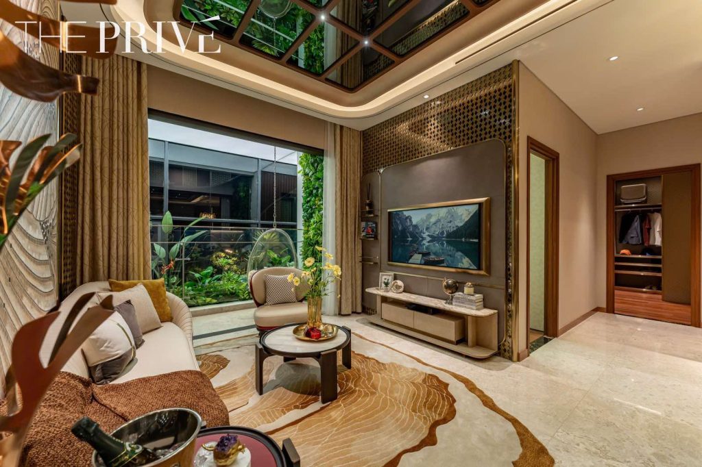 Phối cảnh phòng khách căn hộ mẫu The Privé