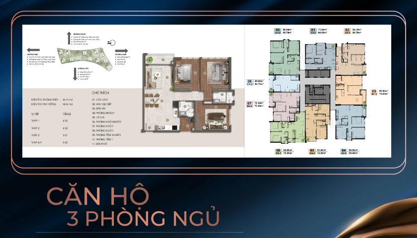 Mặt bằng căn hộ 3 phòng ngủ The Privé
