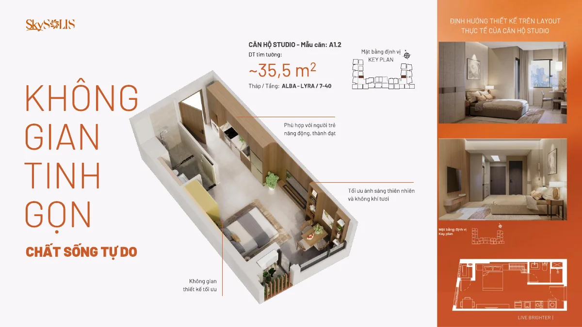 Mặt bằng căn Studio SkySOLIS