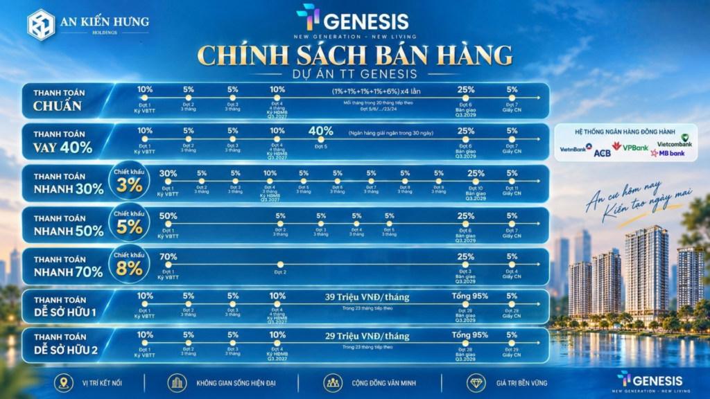 Các phương thức thanh toán khi mua căn hộ dự án TT Genesis