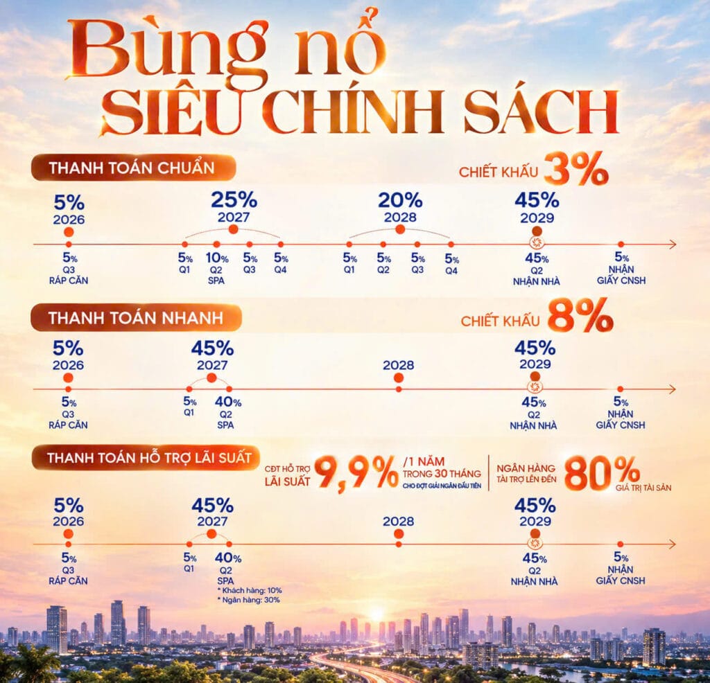 Chính sách thanh toán khi mua căn hộ SkySOLIS, sở hữu chỉ với 5%
